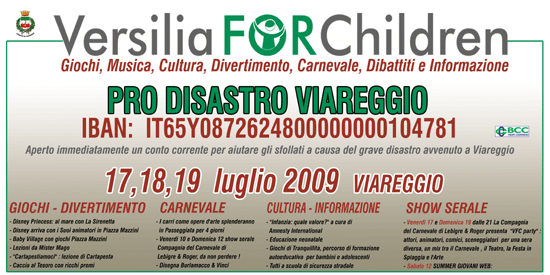 Versilia for Children si farà il 17-18-19 luglio e si trasformerà in un concreto e valido sostegno per tutti coloro che sono coinvolti nel disastro ferroviario