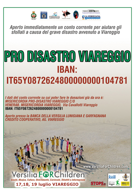 Conto corrente per aiutare gli sfollati a causa del grave disastro avvenuto a Viareggio