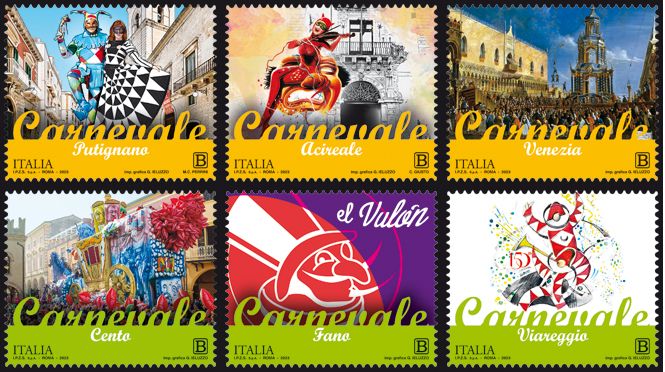Sei francobolli dedicati ai Carnevali più antichi d’Italia