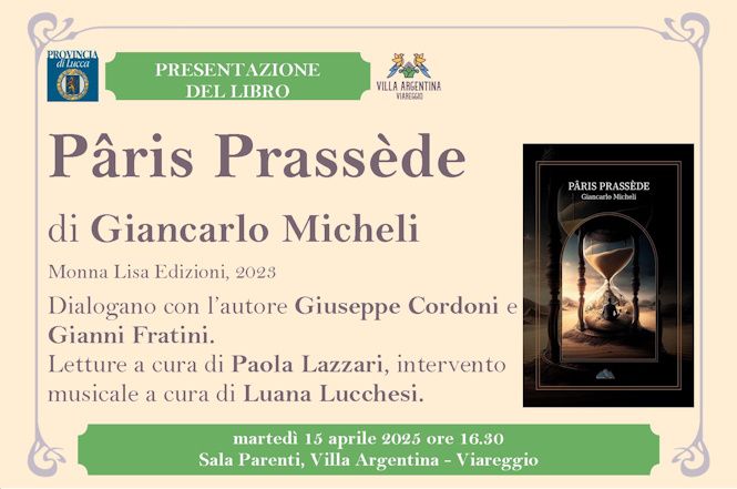 Domani Giancarlo Micheli presenta il suo nuovo libro ‘Pâris Prassède’