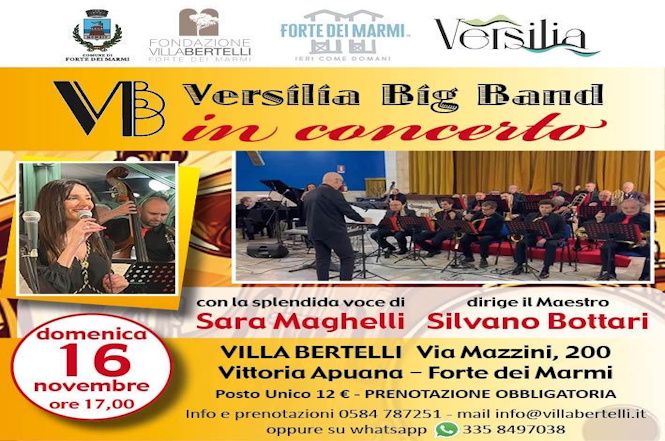 Oggi in concerto la Versilia Big Band a Villa Bertelli