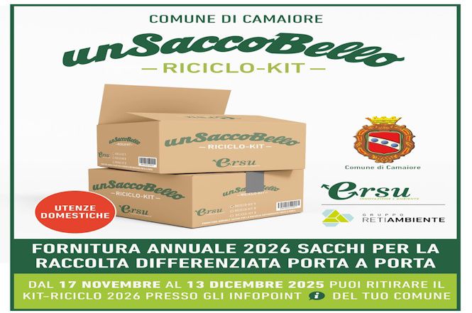 Camaiore, da domani si ritira il Riciclokit e la fornitura di sacchi per la Differenziata
