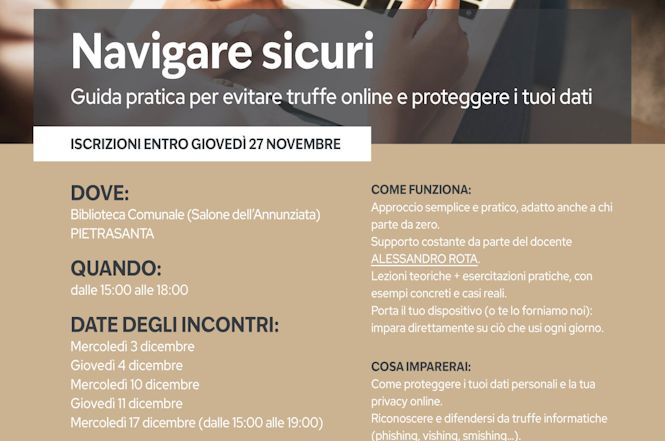 A Pietrasanta un corso pratico per evitare le truffe on line