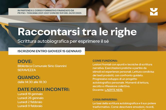 A Seravezza “Raccontarsi tra le righe”, corso gratuito di scrittura autobiografica