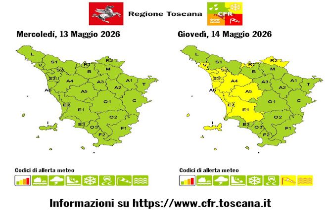 Oggi allerta gialla nella Toscana centro occidentale